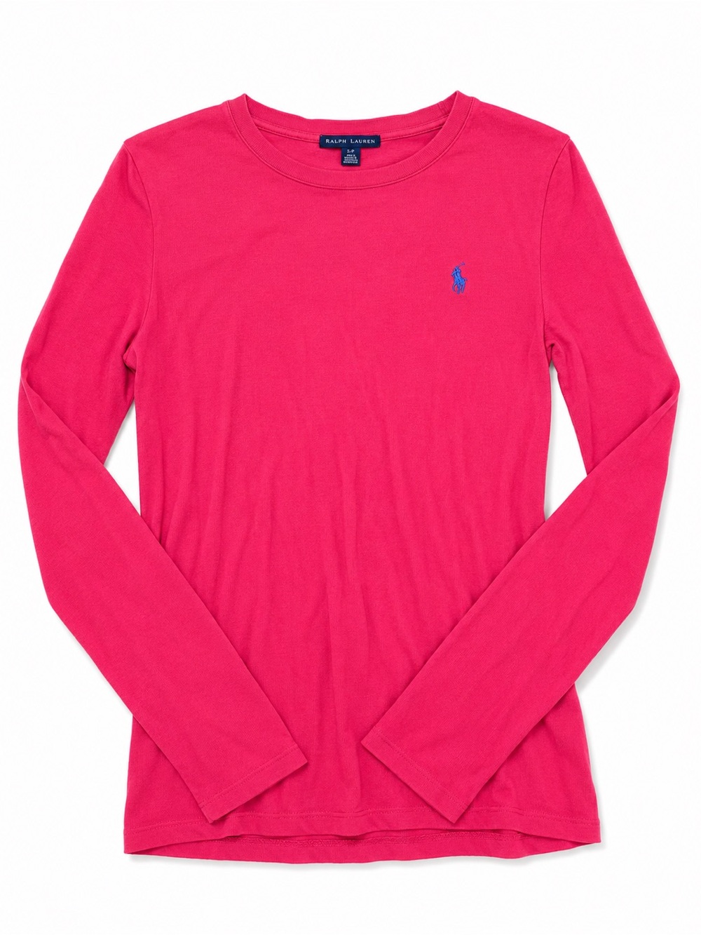 Ralph Lauren Bright Pink Long Sleeve Crew Tee with Blue Pony